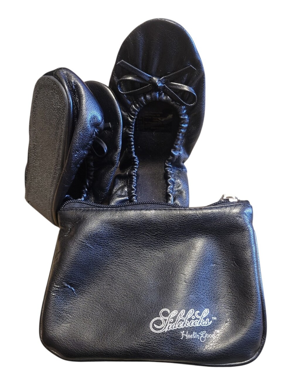 Sidekicks Black Foldable Ballet Flats Slippers Wmn XL Sz 10-11 Travel Comfy